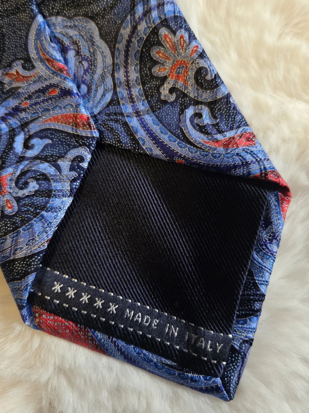 Ermenegildo Zegna Navy Paisley Tie with Blue and Red Accents
